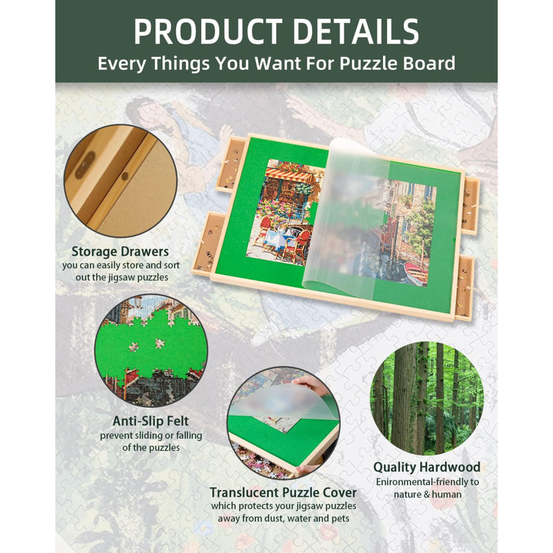 Fanwer Jigsaw Puzzle Table with Drawers and Metal Legs for 1500 Pcs